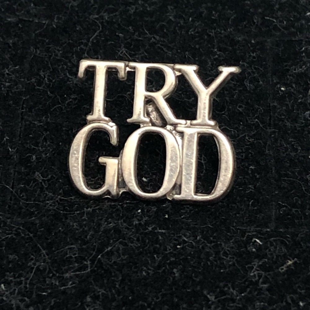 Vintage Tiffany & Co. "Try God" Sterling Silver Lapel Pin Brooch